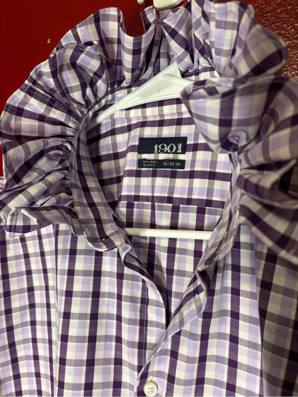 Upcycled/Reloved 1901 Purple Check Ruffled Collar Shirt